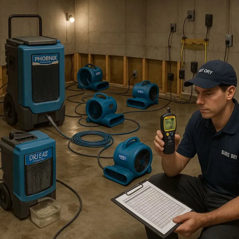 Structural Drying and Dehumidification process in Lackland Air Force Base, TX